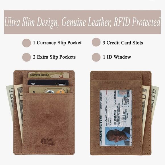 Mou Meraki Other - Mou Meraki Unisex Leather Front Pocket Credit Card Wallet Holder RFID Blocker